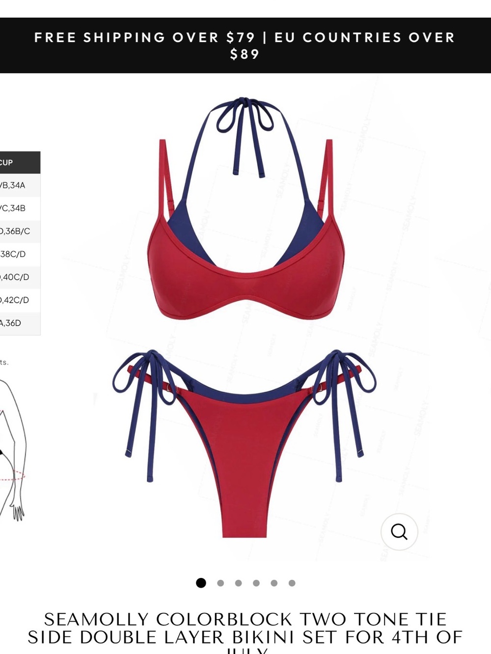 Two-Tone Red & Navy Tie-Side Bikini Set